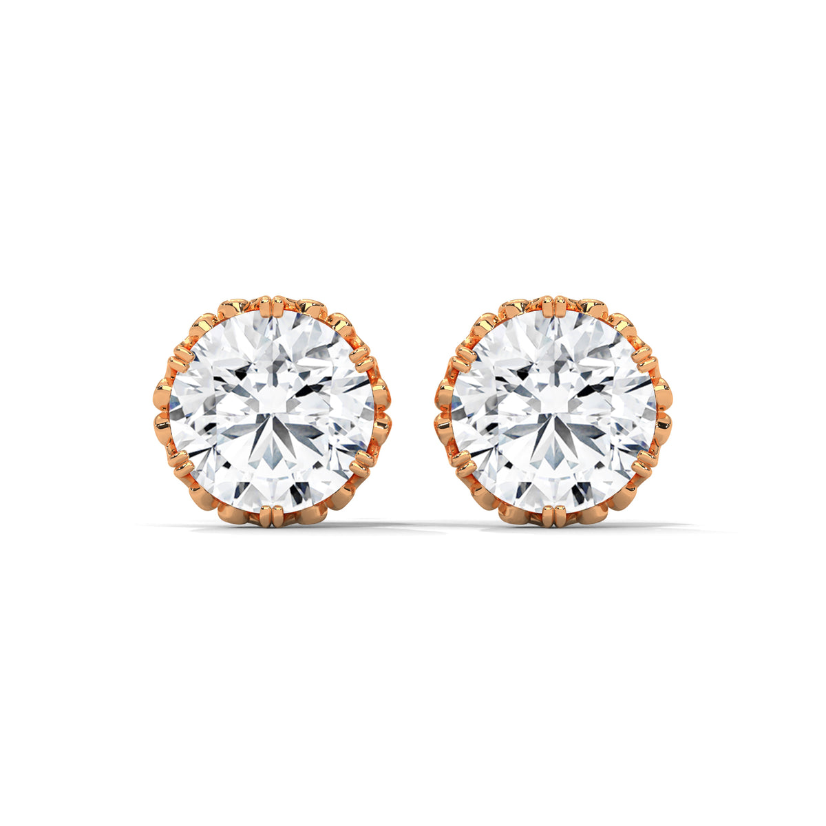 Crown Filigree Solitaire Stud Earrings