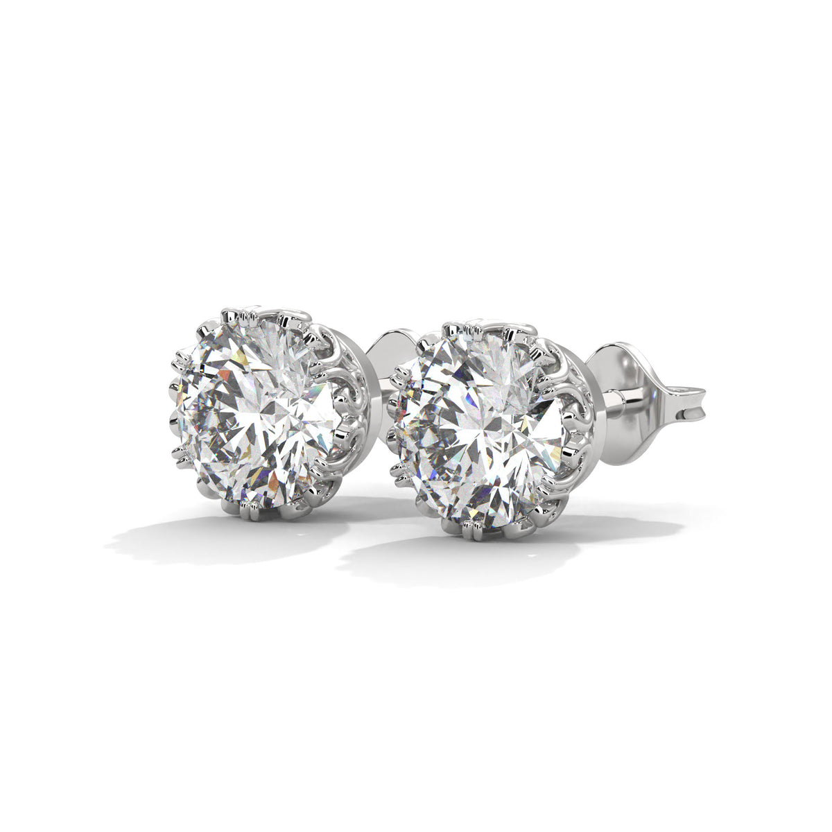 Crown Filigree Solitaire Stud Earrings