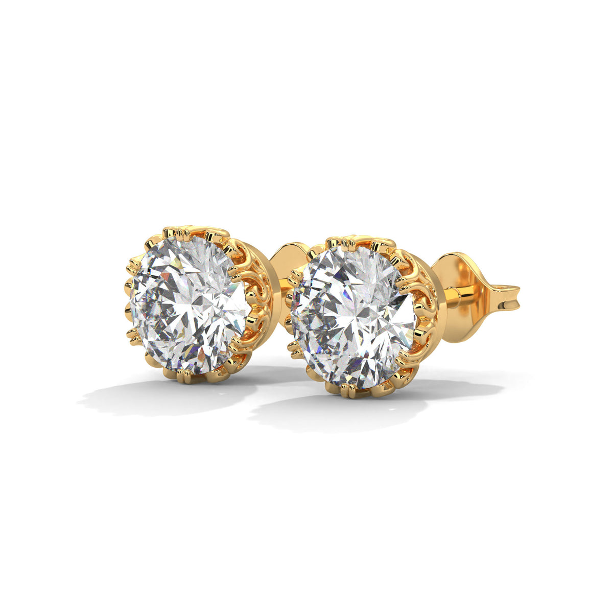 Crown Filigree Solitaire Stud Earrings