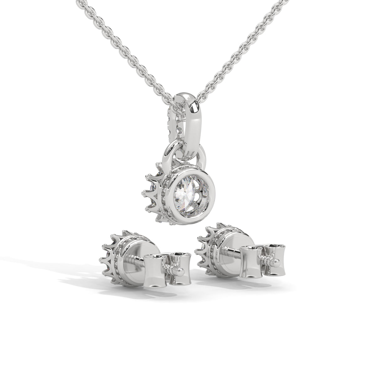 Crown Bloom Solitaire Pendant Set