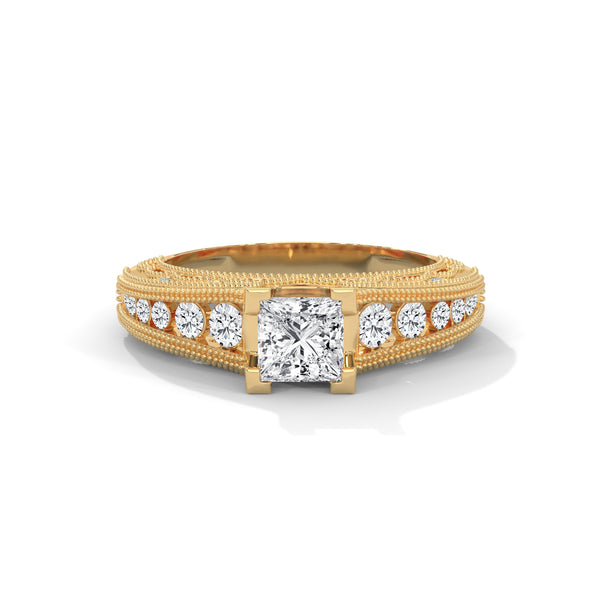 Vintage Milgrain Princess Solitaire Ring