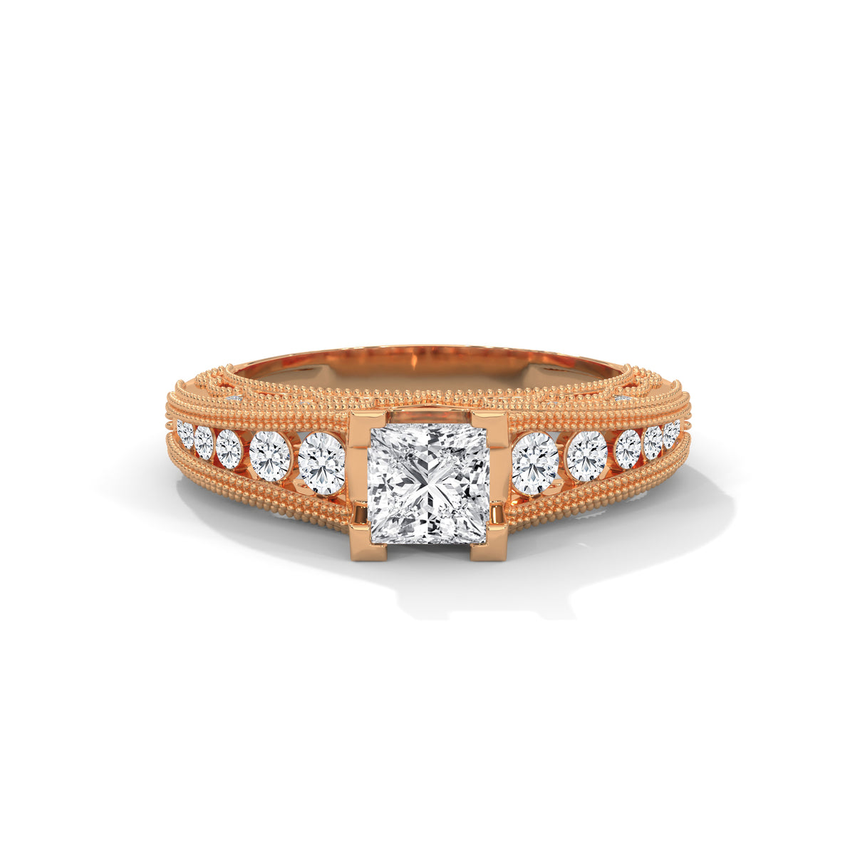 Vintage Milgrain Princess Solitaire Ring