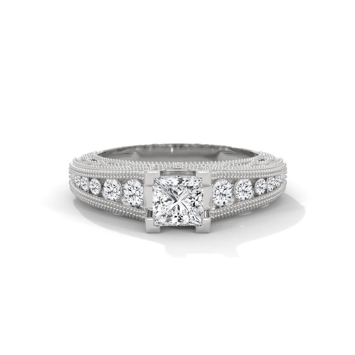 Vintage Milgrain Princess Solitaire Ring