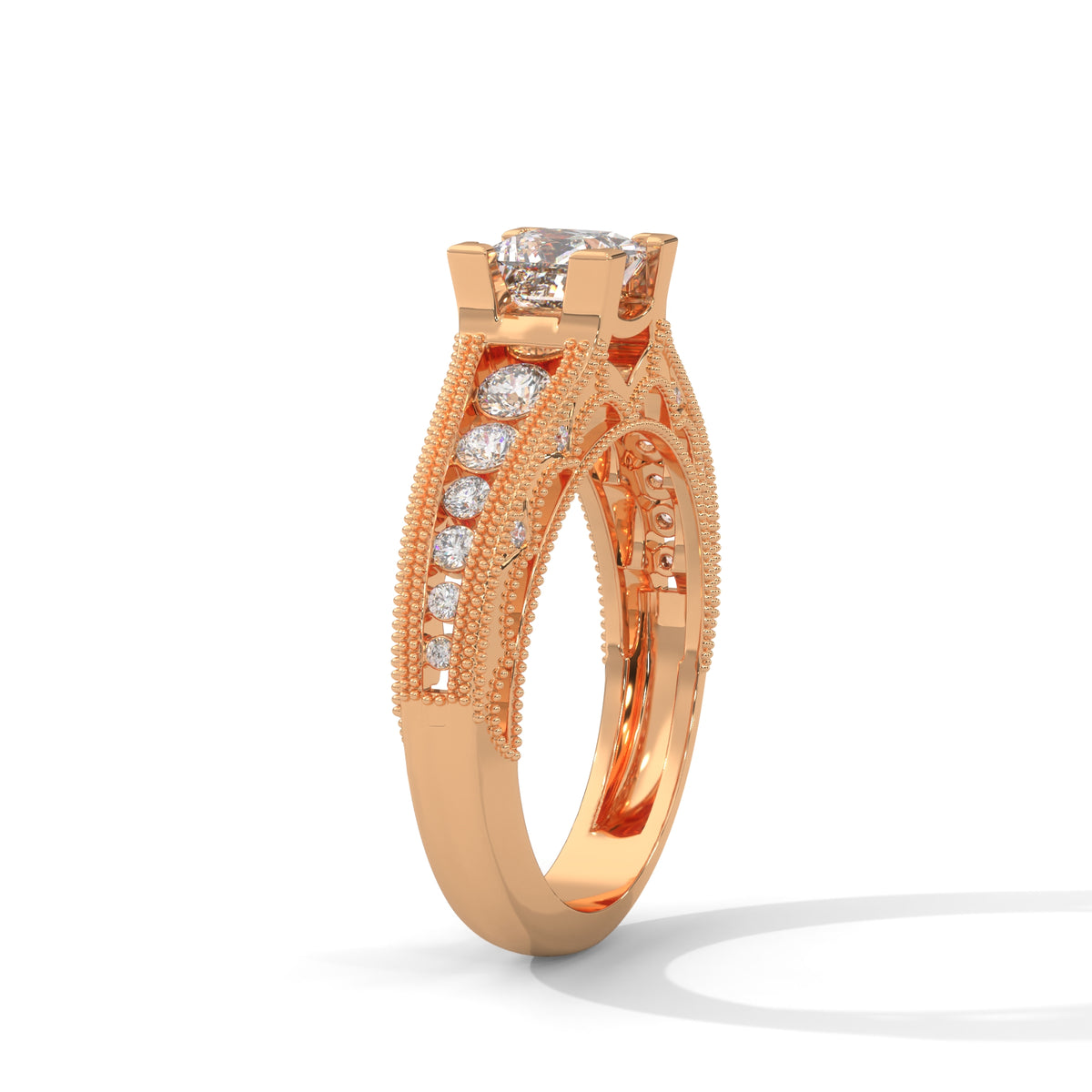 Vintage Milgrain Princess Solitaire Ring