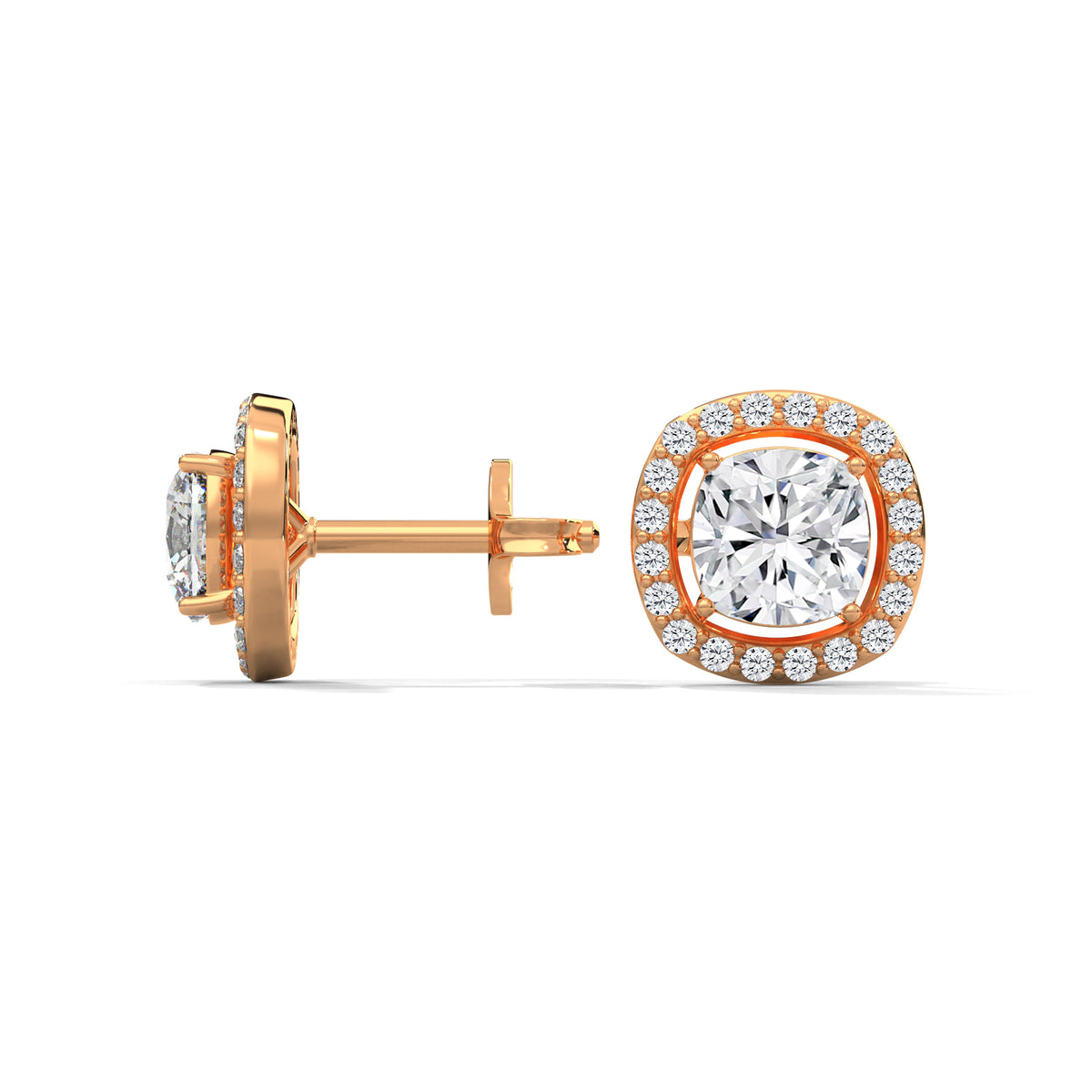 Cushion Halo Solitaire Earrings