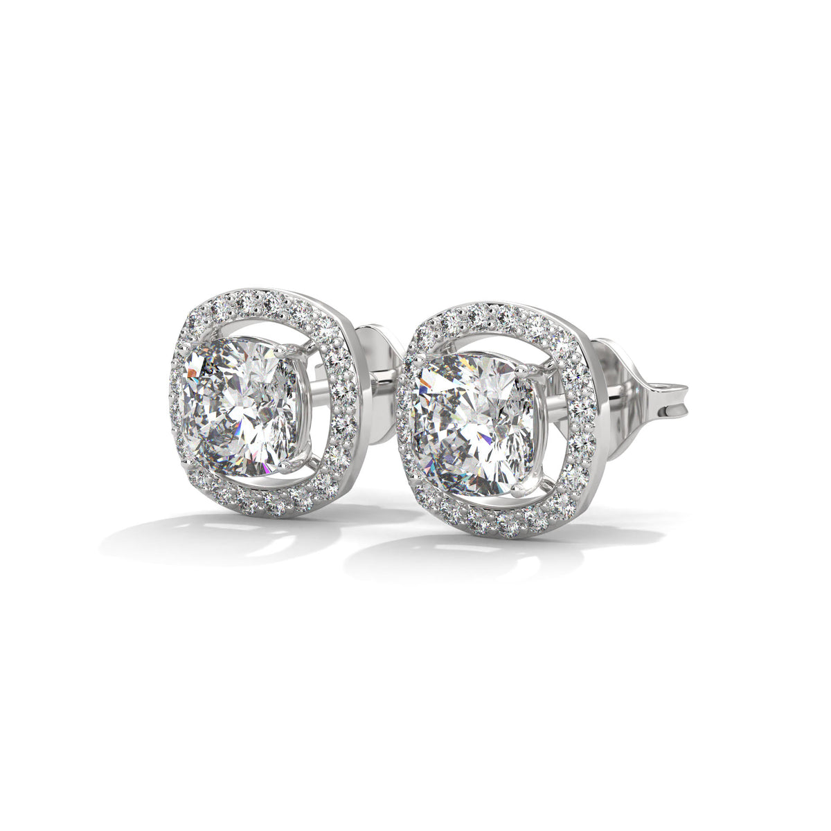 Cushion Halo Solitaire Earrings