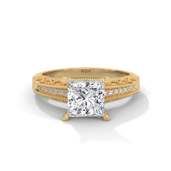Royal Milgrain Princess Solitaire Ring