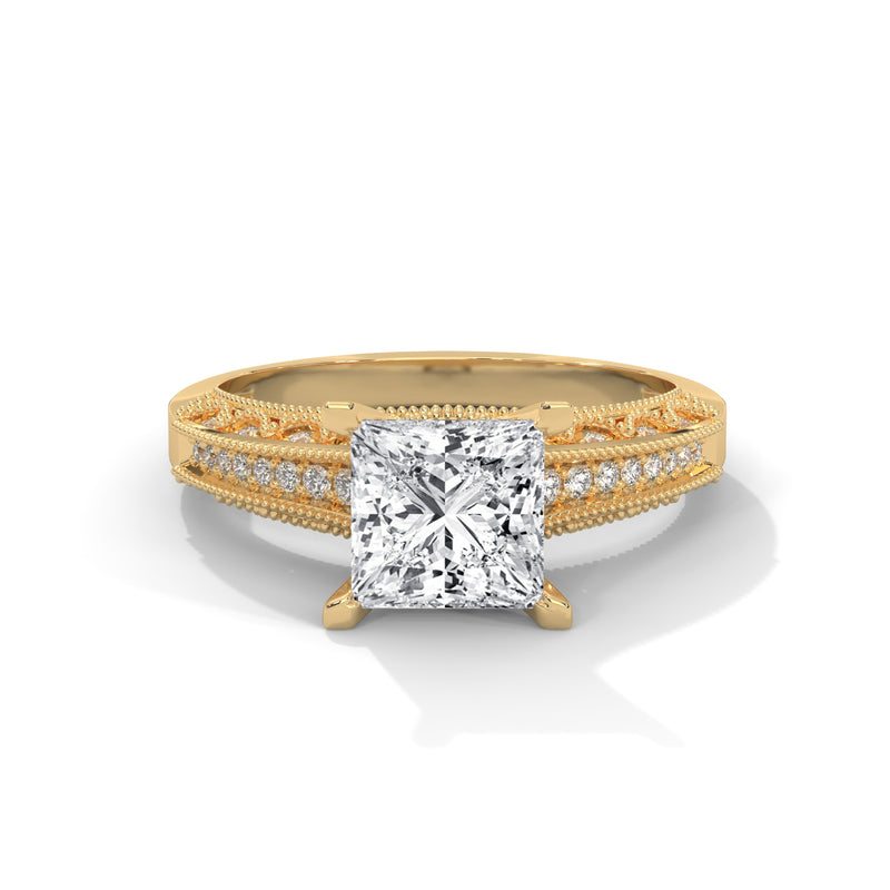 Royal Milgrain Princess Solitaire Ring