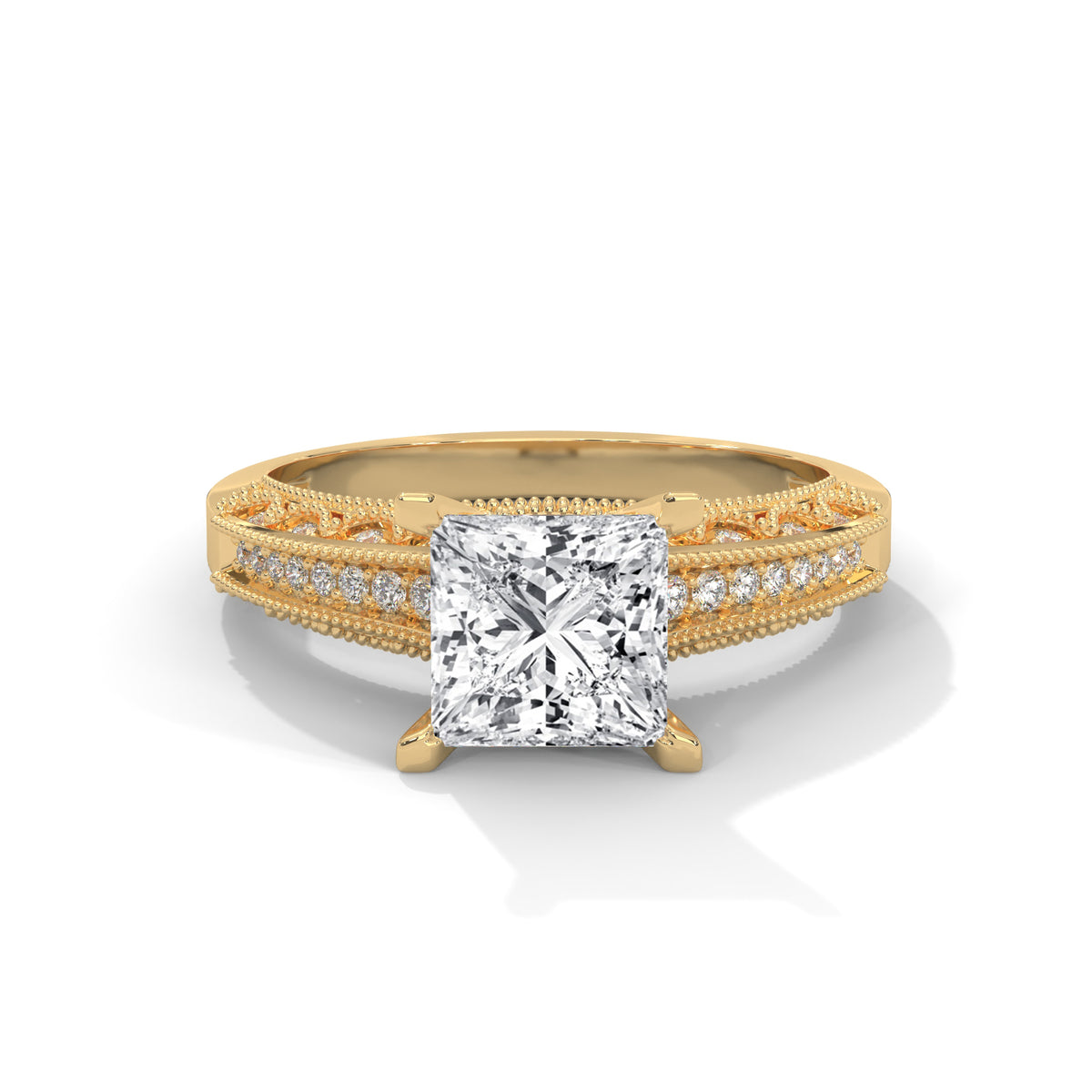 Royal Milgrain Princess Solitaire Ring