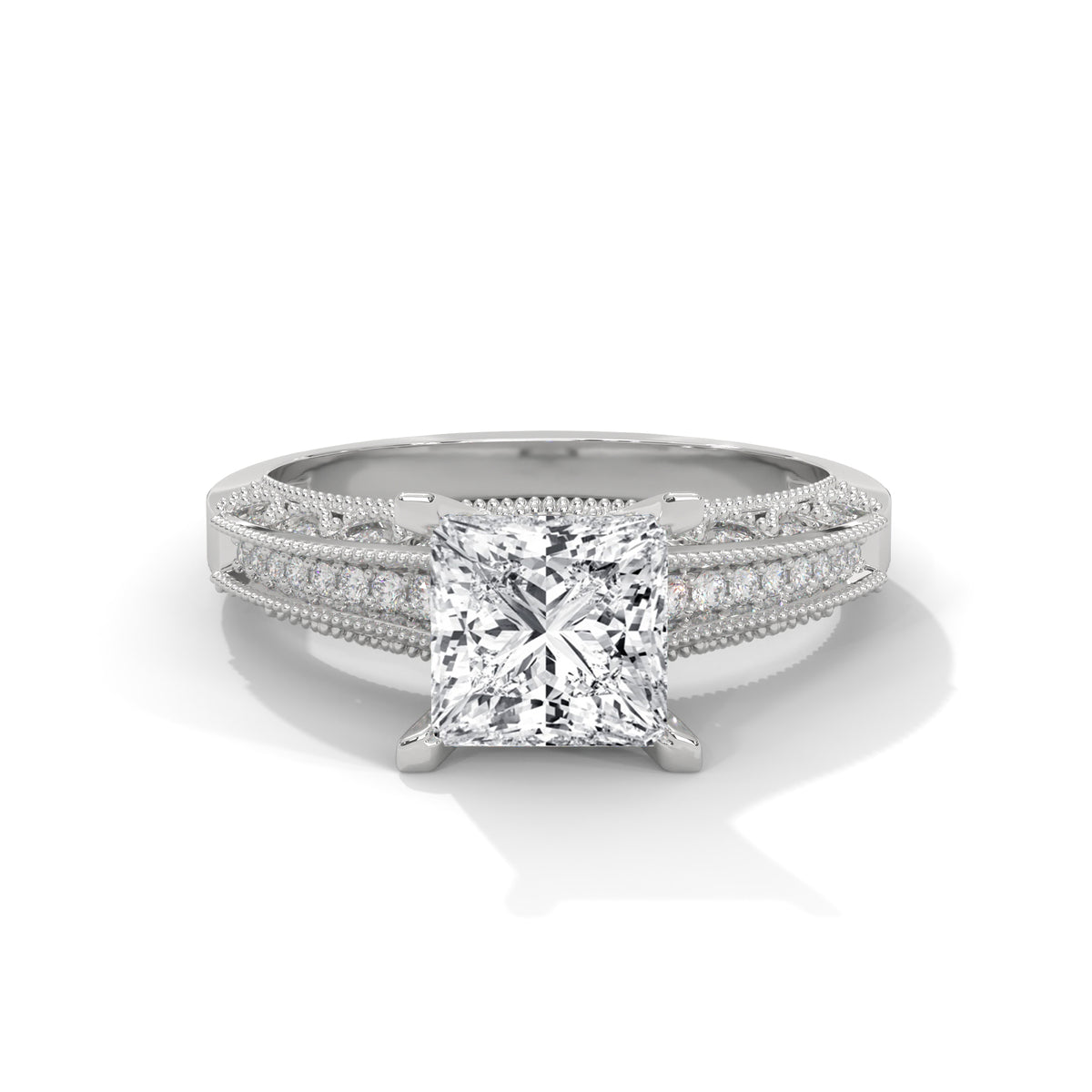 Royal Milgrain Princess Solitaire Ring