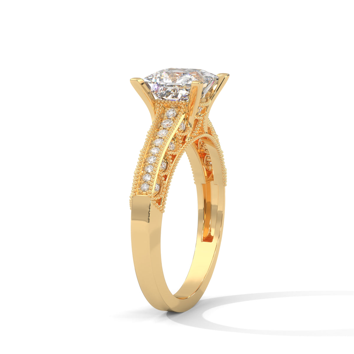 Royal Milgrain Princess Solitaire Ring