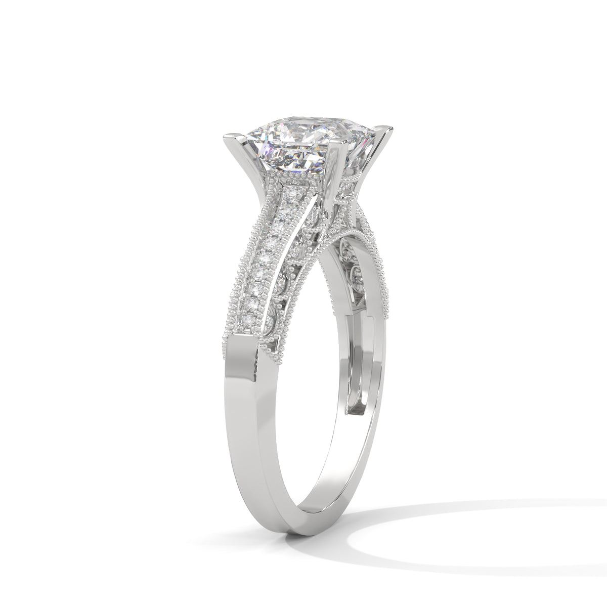 Royal Milgrain Princess Solitaire Ring