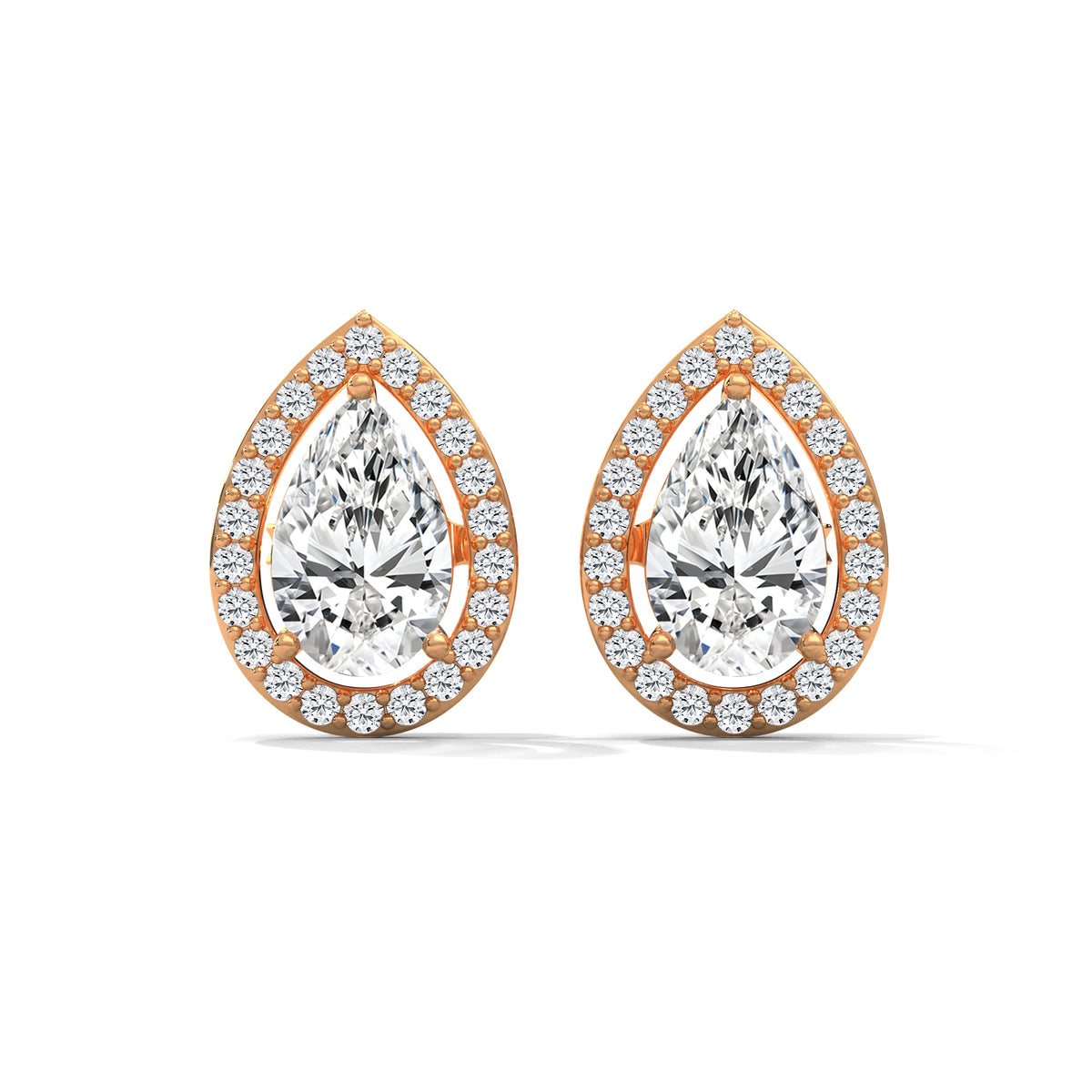 Teardrop Halo Solitaire Earrings