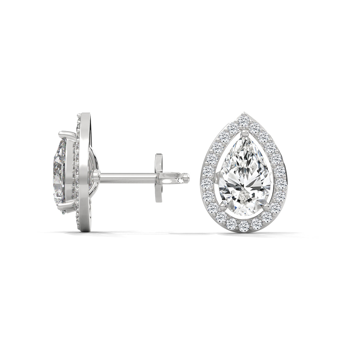 Teardrop Halo Solitaire Earrings