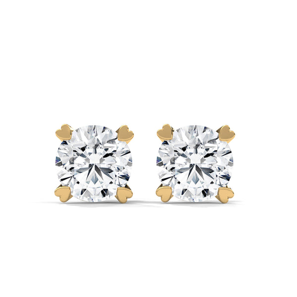 Crowned Heart Solitaire Stud Earrings