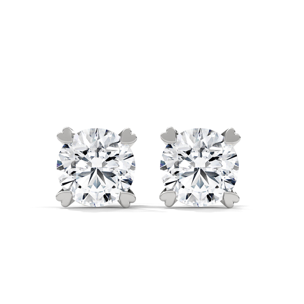 Crowned Heart Solitaire Stud Earrings