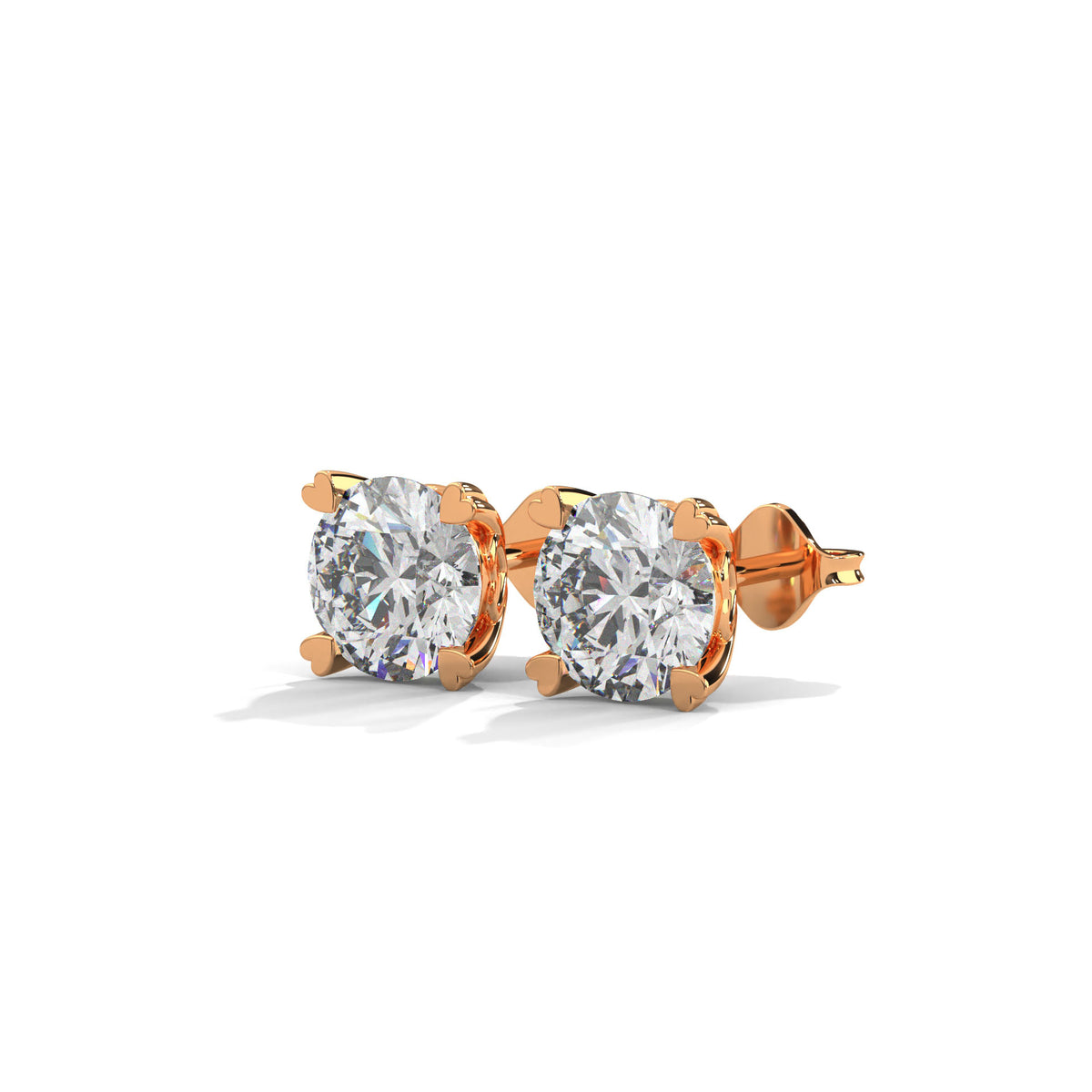 Crowned Heart Solitaire Stud Earrings