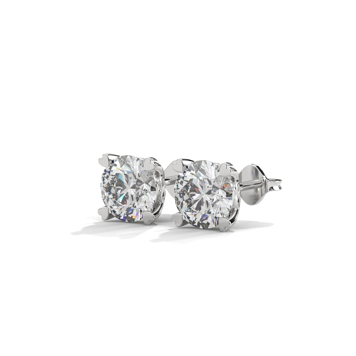 Crowned Heart Solitaire Stud Earrings