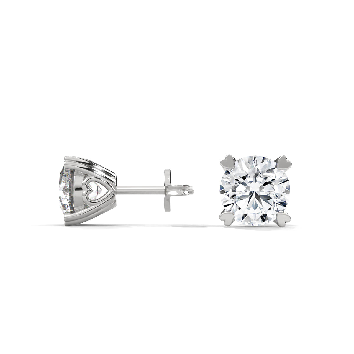 Crowned Heart Solitaire Stud Earrings