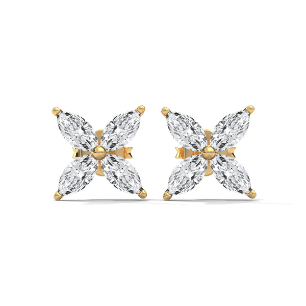 Four Petal Bloom Diamond Stud Earrings