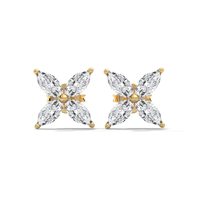 Four Petal Bloom Diamond Stud Earrings