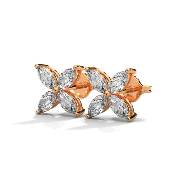 Four Petal Bloom Diamond Stud Earrings