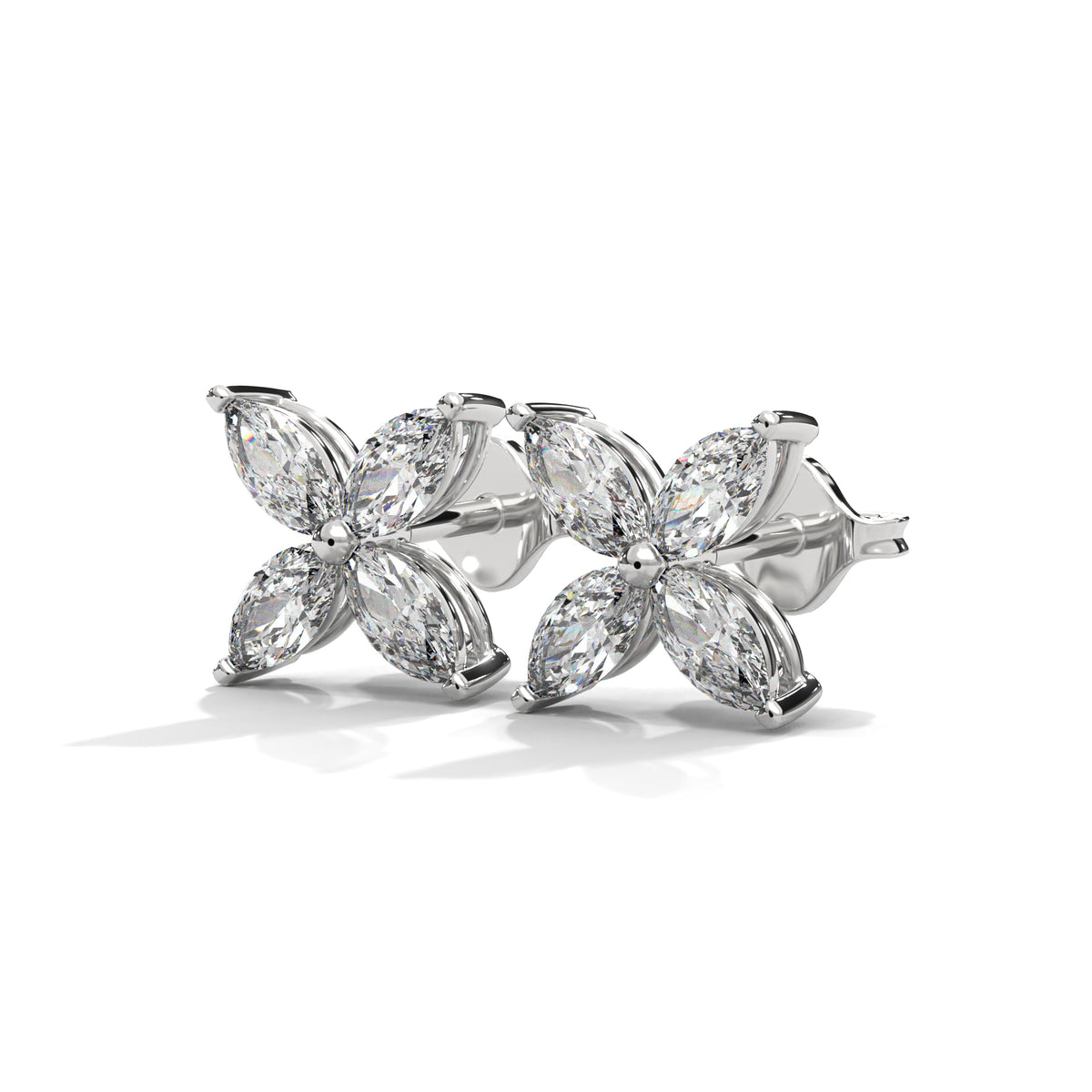 Four Petal Bloom Diamond Stud Earrings