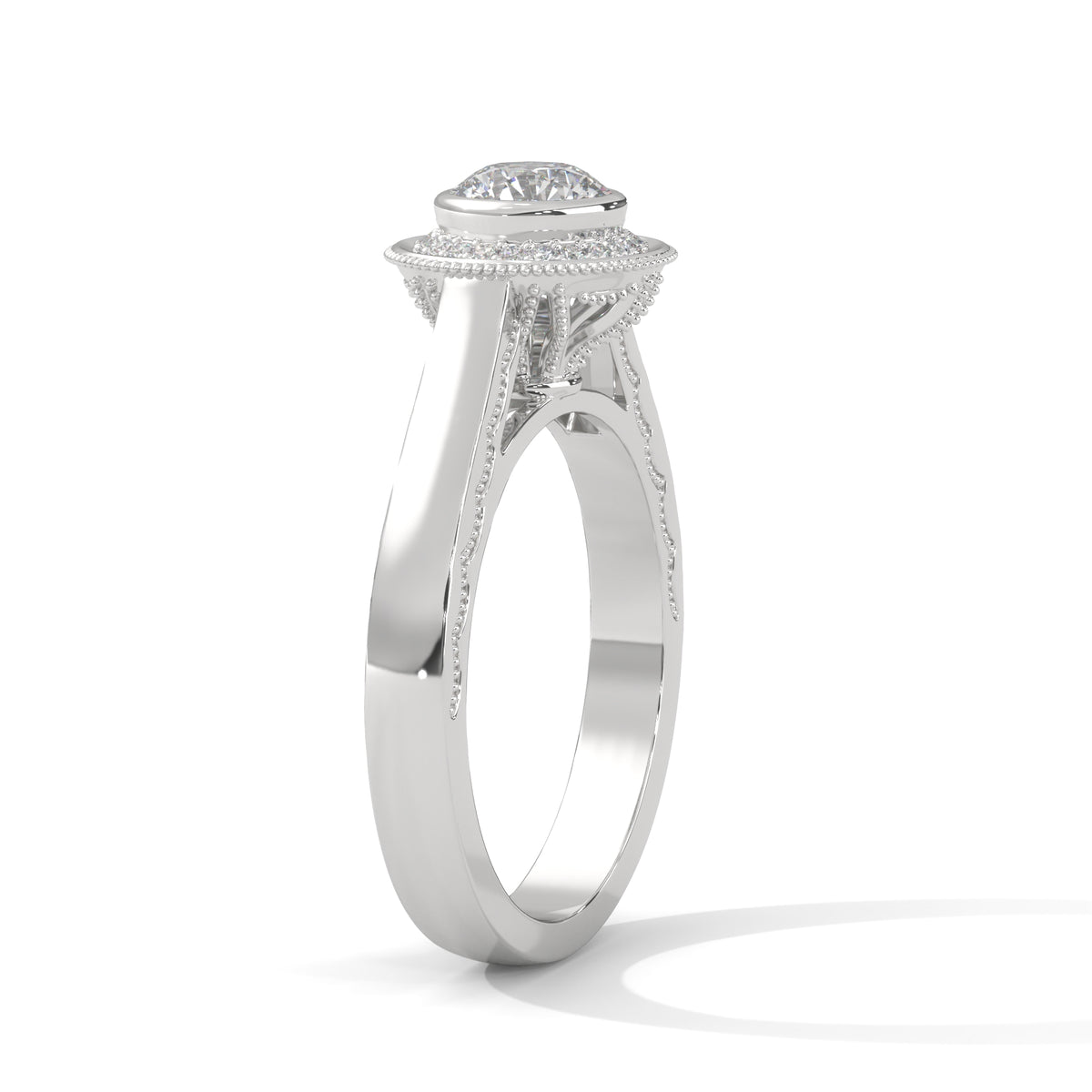 Vintage Halo Milgrain Solitaire Ring