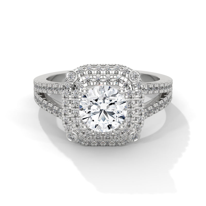 Double Halo Cushion Solitaire Ring