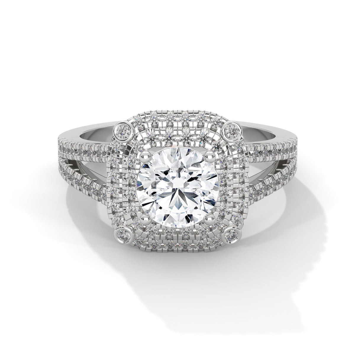 Double Halo Cushion Solitaire Ring