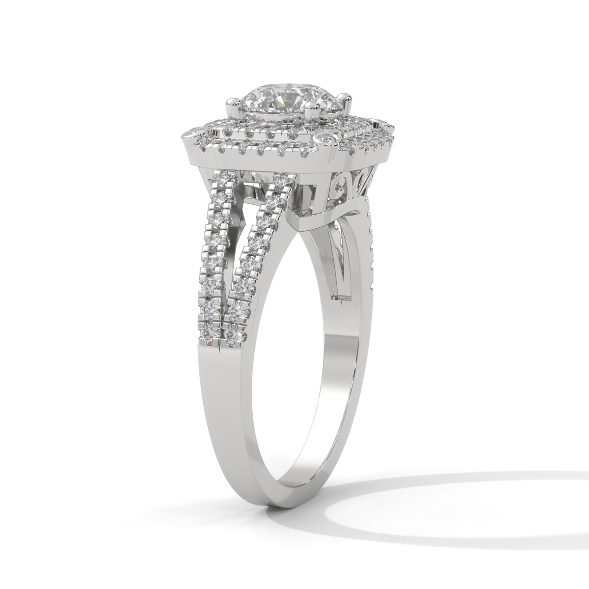 Double Halo Cushion Solitaire Ring