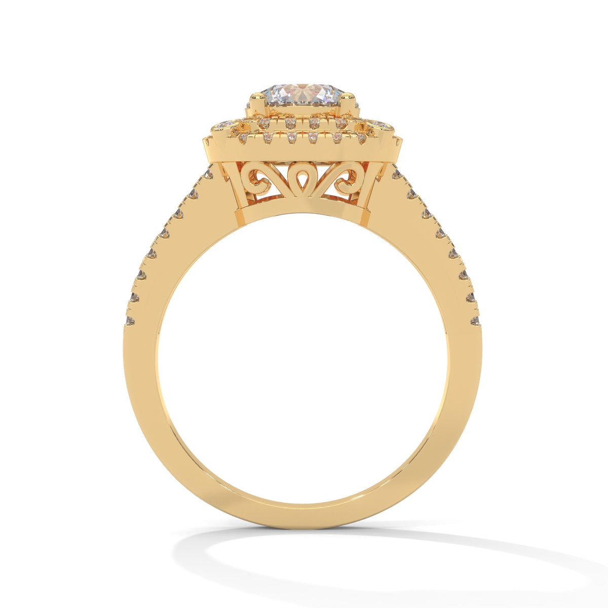 Double Halo Cushion Solitaire Ring