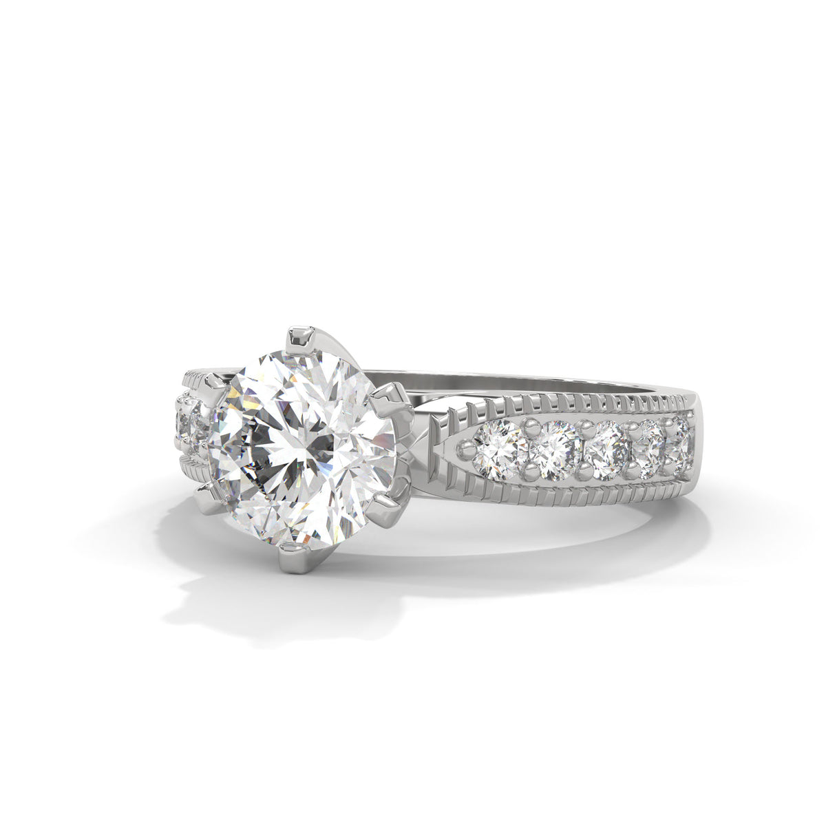 Milgrain Crown Solitaire Ring