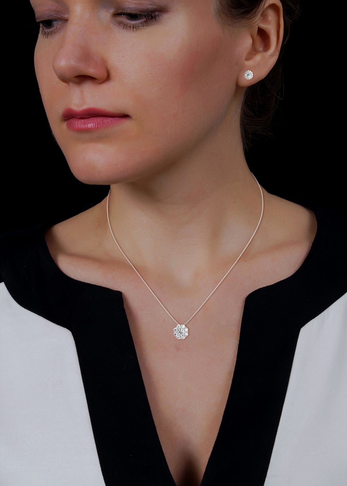 Celestial Bloom Halo Pendant Set
