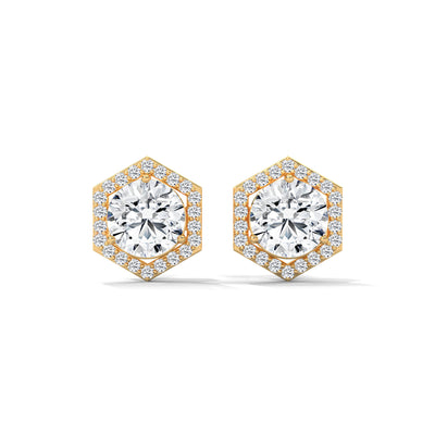 Hexagon Halo Solitaire Earrings — IGI Certified Diamond Jewellery | My Carat India