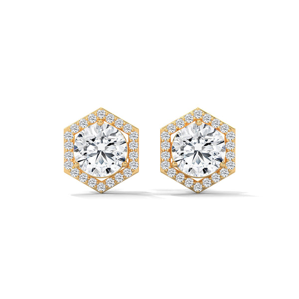 Hexagon Halo Solitaire Earrings