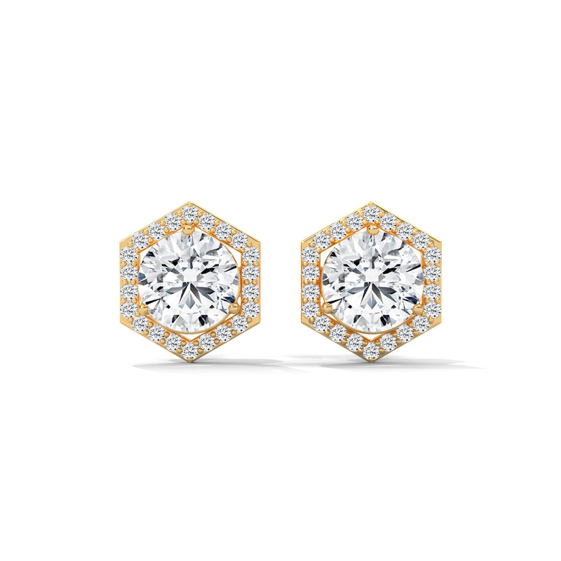 Hexagon Halo Solitaire Earrings