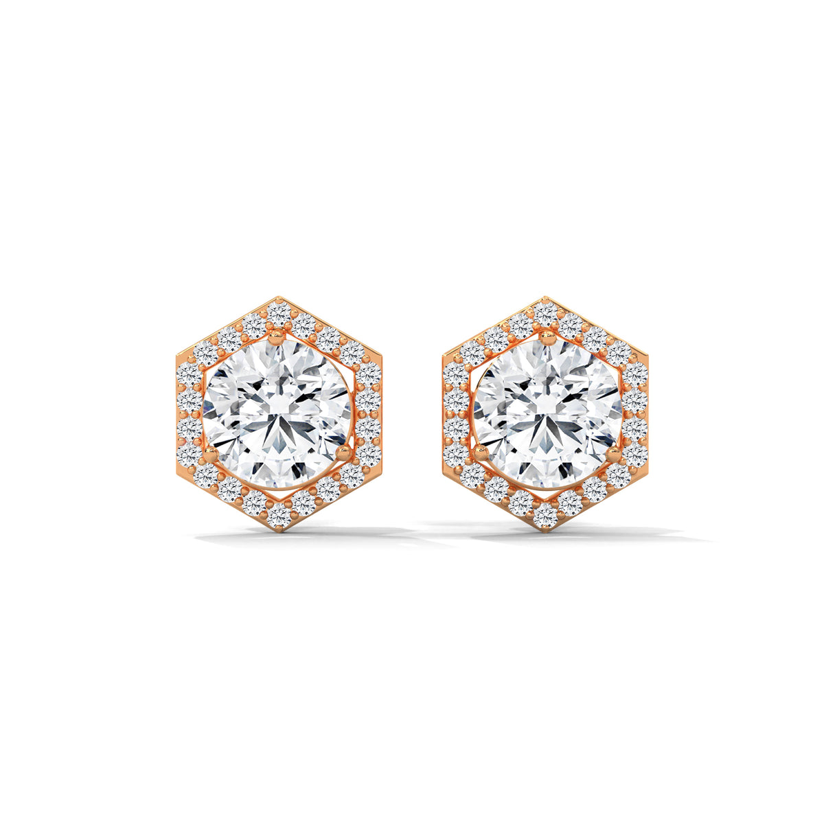 Hexagon Halo Solitaire Earrings