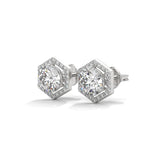 Hexagon Halo Solitaire Earrings