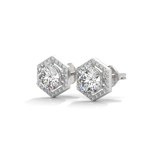 Hexagon Halo Solitaire Earrings