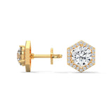 Hexagon Halo Solitaire Earrings