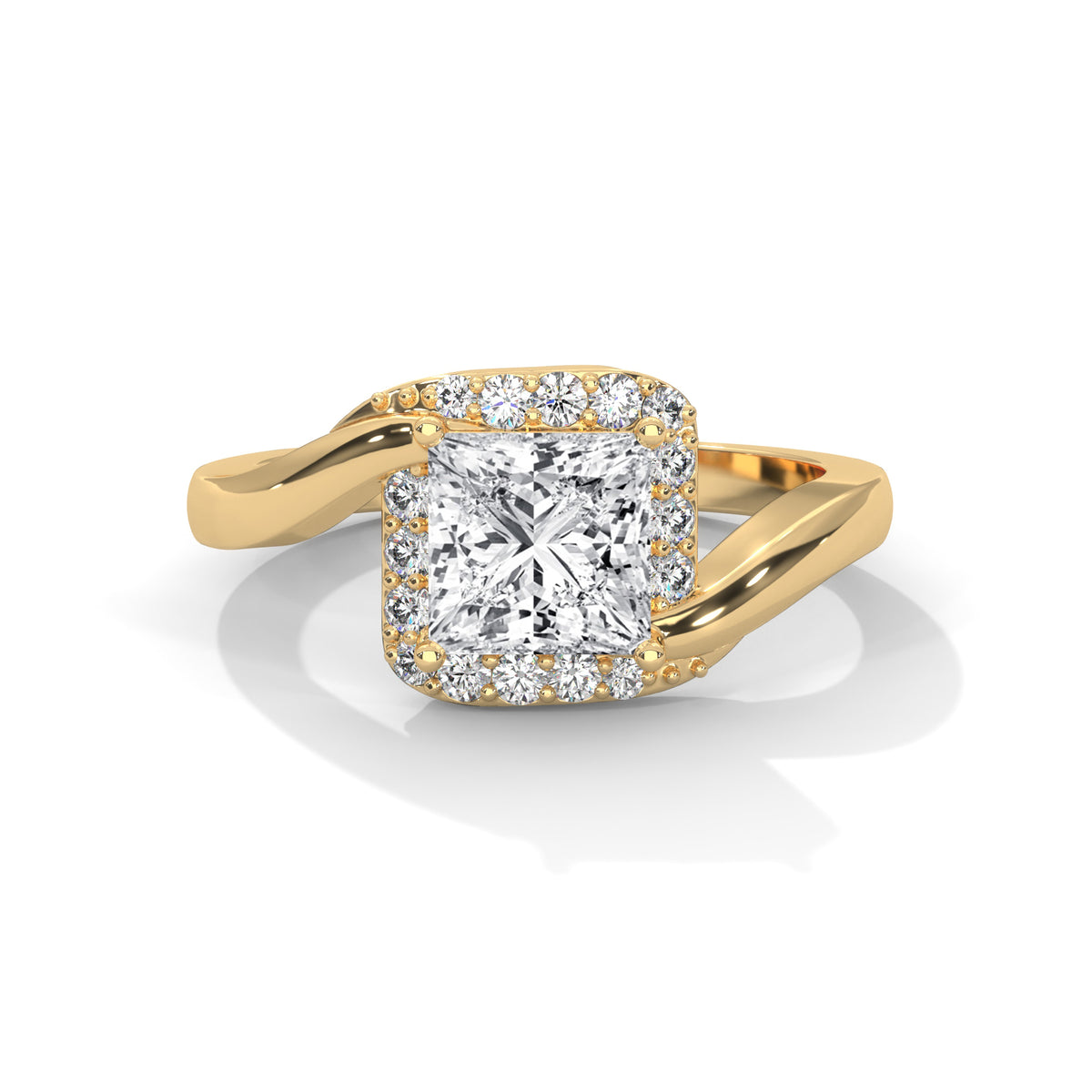 Twisted Halo Princess Solitaire Ring