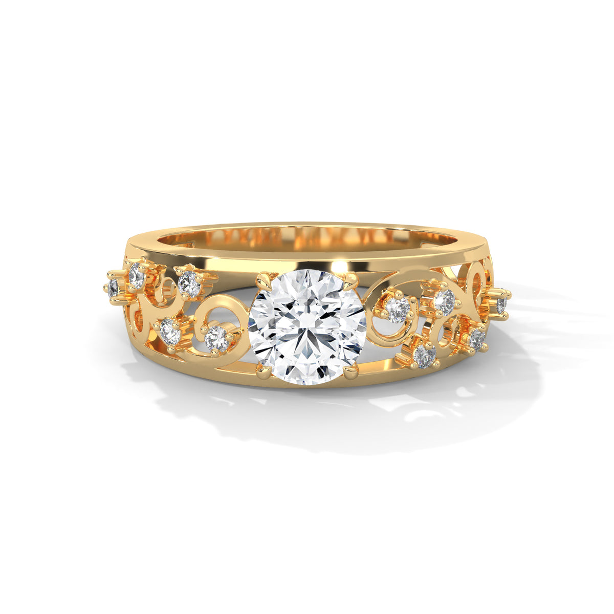 Filigree Scroll Solitaire Ring