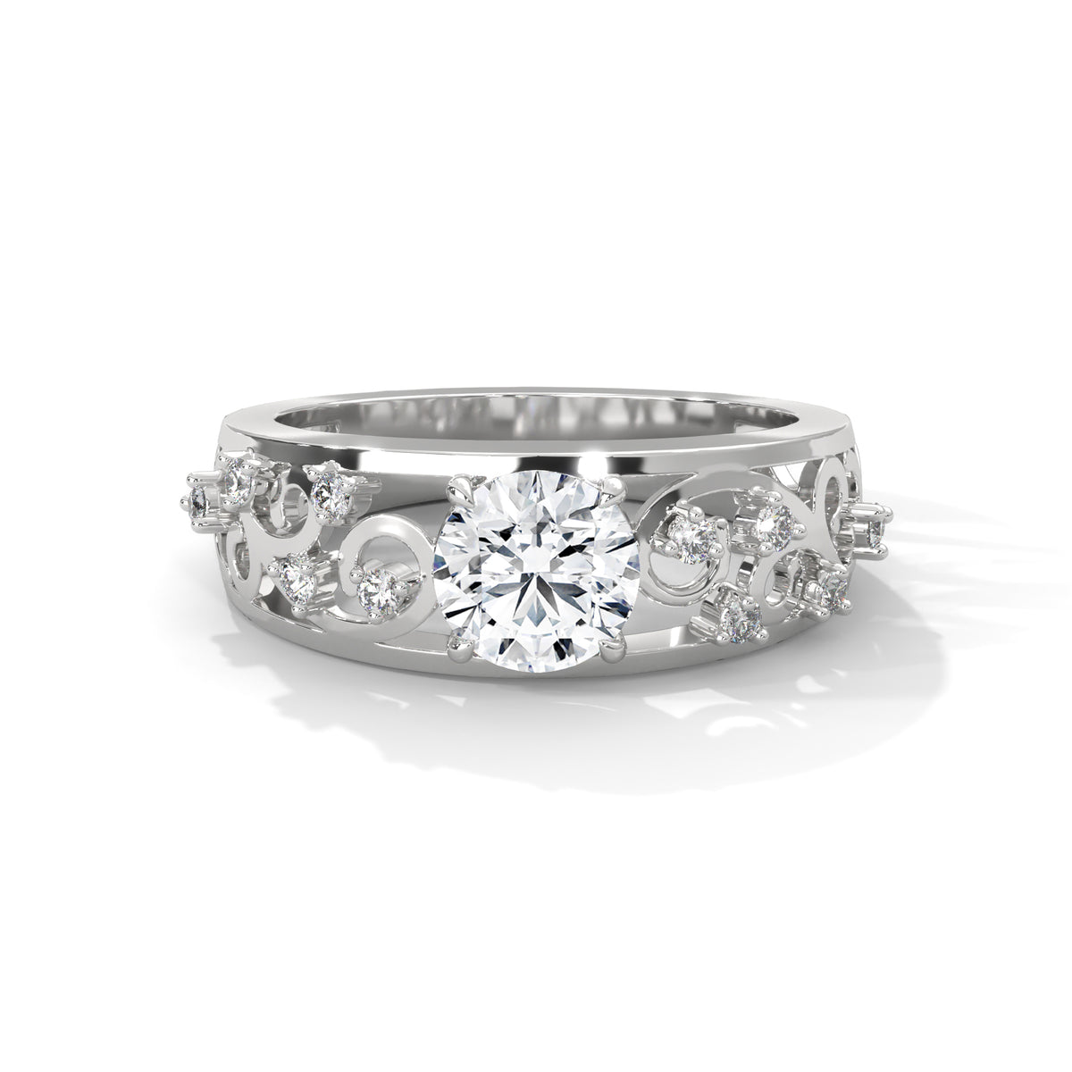Filigree Scroll Solitaire Ring