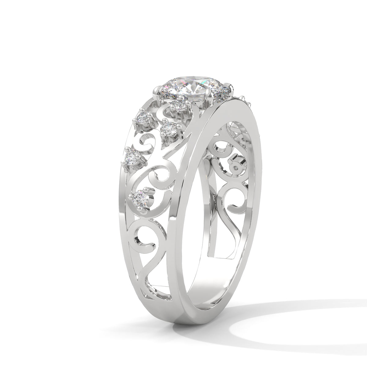 Filigree Scroll Solitaire Ring