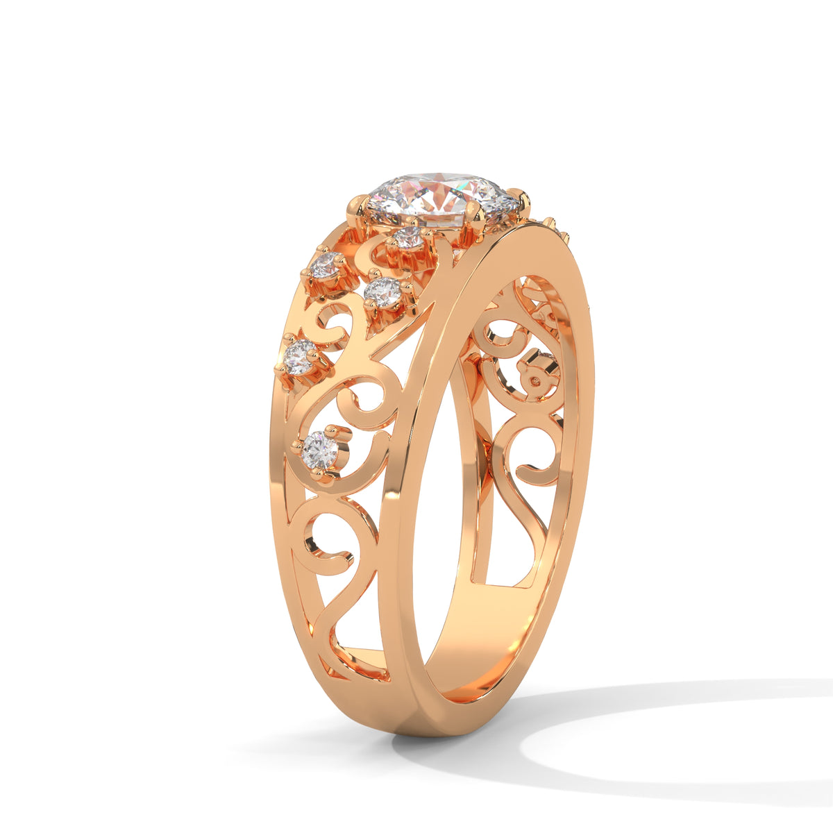 Filigree Scroll Solitaire Ring