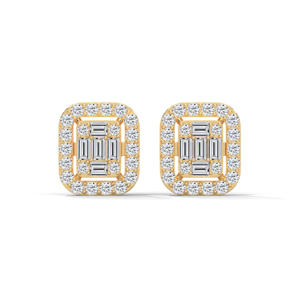 Baguette Halo Cluster Stud Earrings