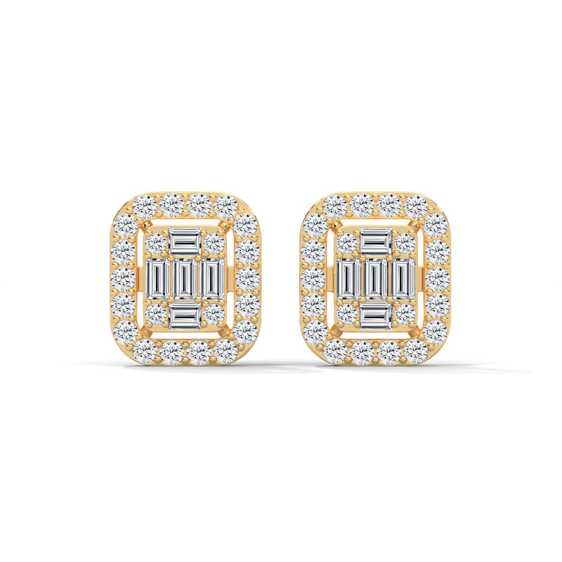 Baguette Halo Cluster Stud Earrings