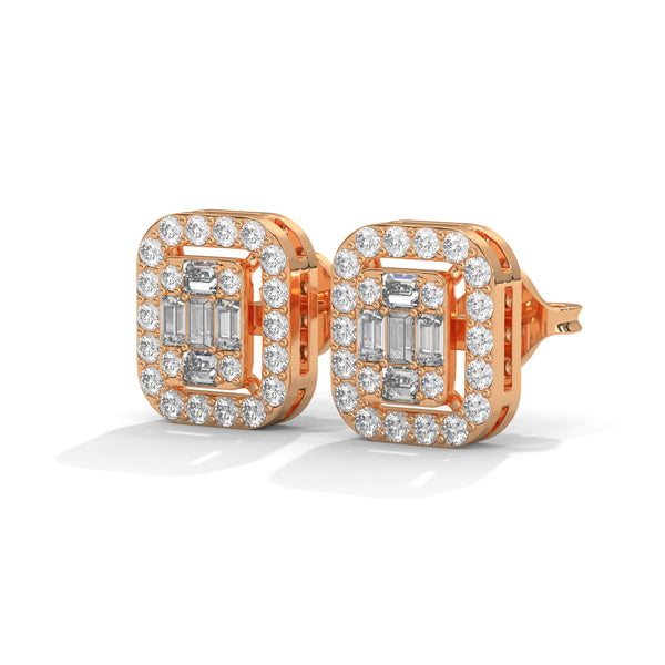 Baguette Halo Cluster Stud Earrings