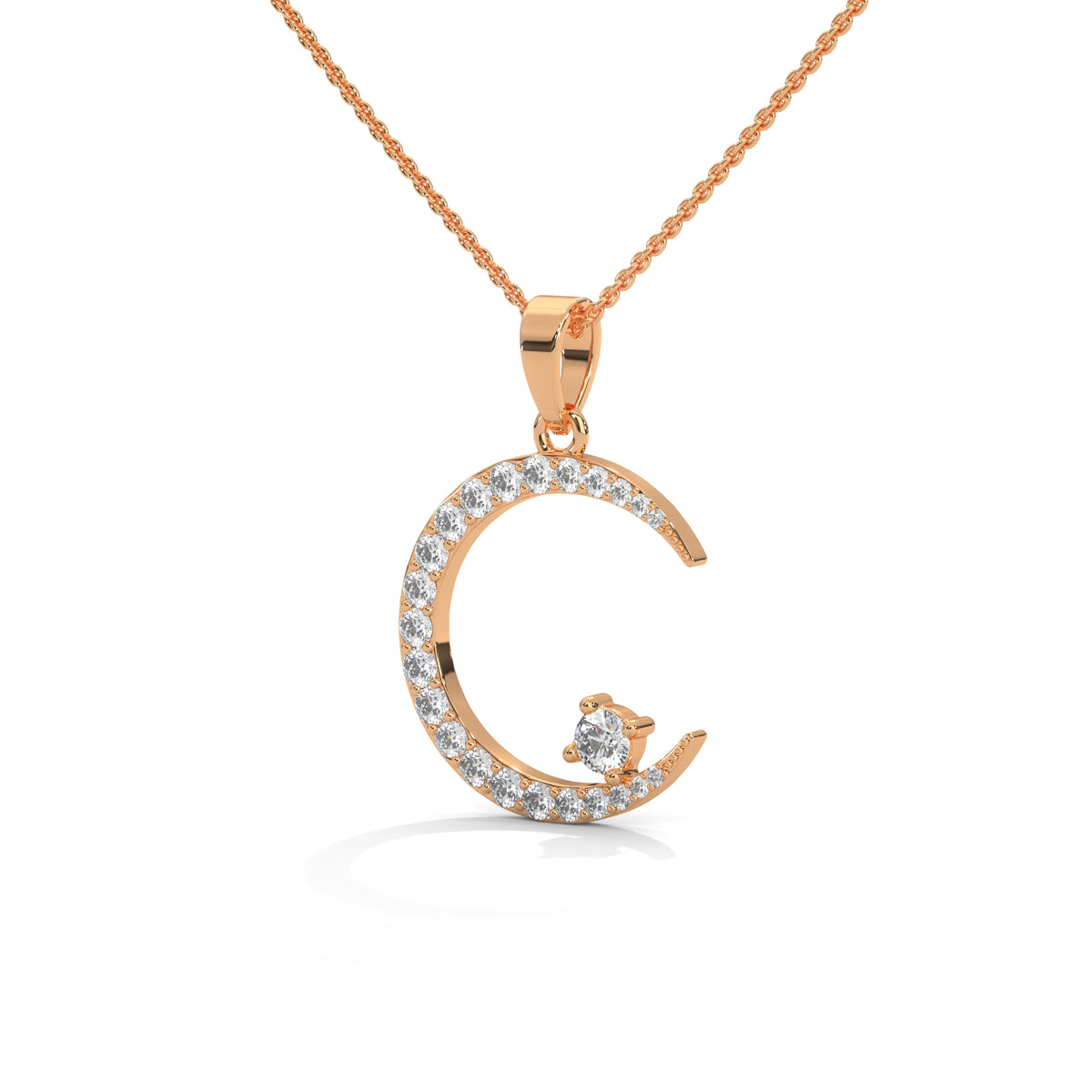 Crescent Solitaire Moon Pendant